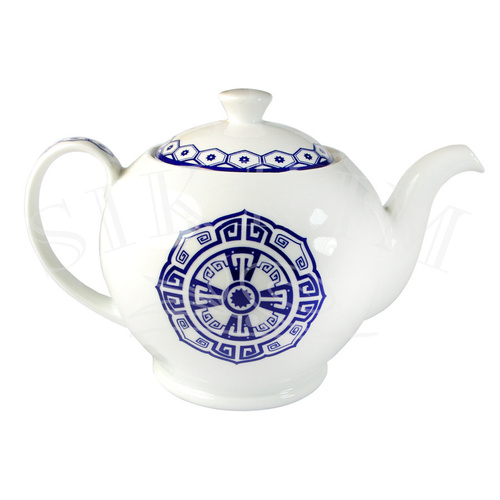 'Grecka Tawerna' Zestaw czajnik z podgrzewaczem i czterema filiżankami