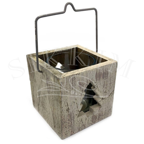 Świecznik drewniany ze szklanym wkładem `Choinka`