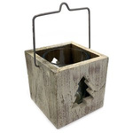 Świecznik drewniany ze szklanym wkładem `Choinka`